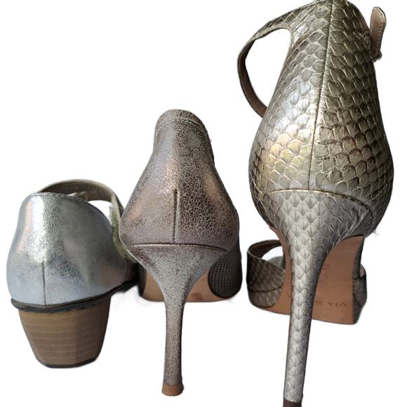 DONALD J PLINER Torin Platino Metallic Brush Off Leather Heels Women’s 8.5 Gold - Picture 10 of 10